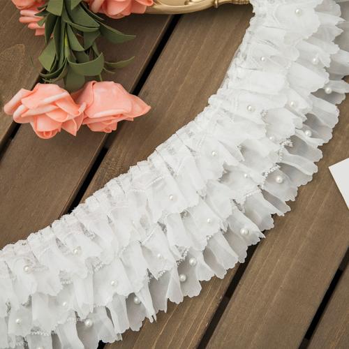 Lace Trim & Ribbon Polyamide with Plastic Pearl handmade DIY white Sold By Lot