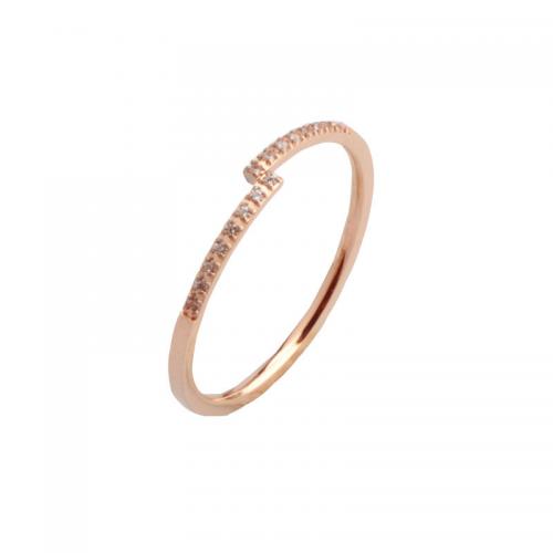 Ring Finger Titantium stali, Powlekane, mikro utorować cyrkonia & dla kobiety, różowe złoto, rozmiar:6, sprzedane przez PC