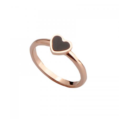 Titanium Steel Finger Ring with Black Shell Heart plated & for woman rose gold color Sold By PC