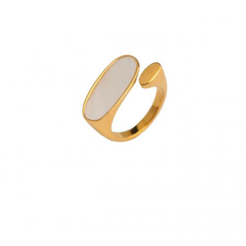 Vinger Ring in edelstaal, 304 roestvrij staal, met White Shell, plated, verschillende grootte voor keus & voor vrouw, gouden, Verkocht door PC