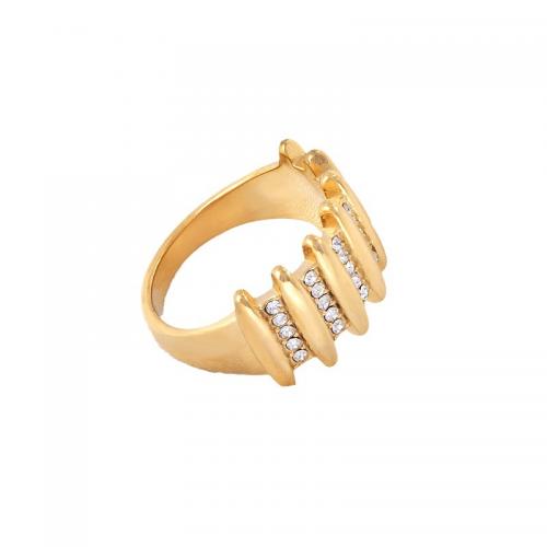 Titanium Steel Finger Ring, plated, different size for choice & micro pave cubic zirconia & for woman, golden, Sold By PC