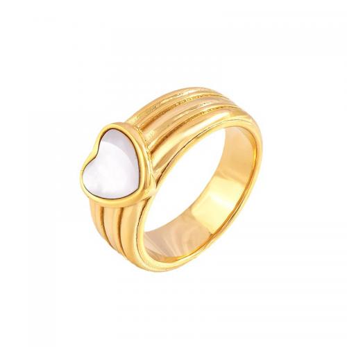 Titanium Steel Finger Ring with Shell Heart plated & for woman golden Sold By PC