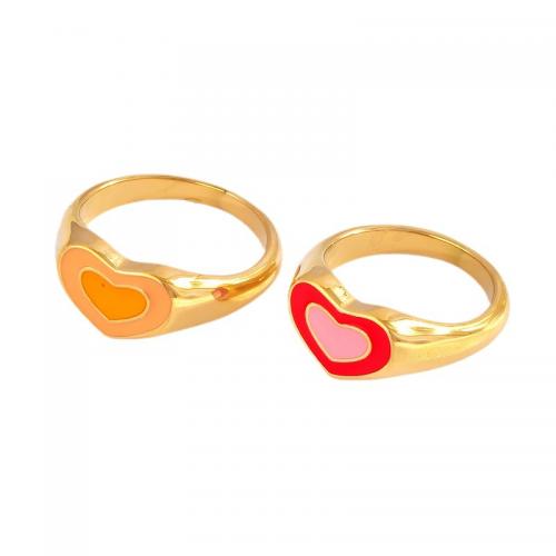 Ring Finger Titantium stali, Serce, Powlekane, różnej wielkości do wyboru & dla kobiety & naklejka epoksydowa, złoty, sprzedane przez PC