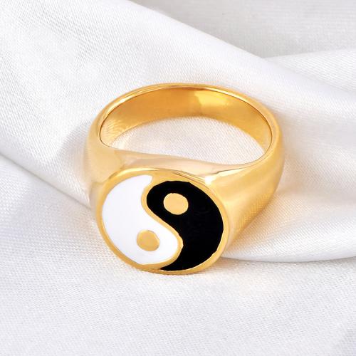 Titanium Steel Finger Ring plated & for woman & enamel golden Sold By PC