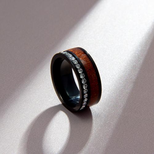 Rhinestone-Edelstahl -Finger-Ring, 304 Edelstahl, Modeschmuck & unisex & verschiedene Größen vorhanden & mit Strass, keine, frei von Nickel, Blei & Kadmium, Width 8mm,Thickness 2mm, verkauft von PC