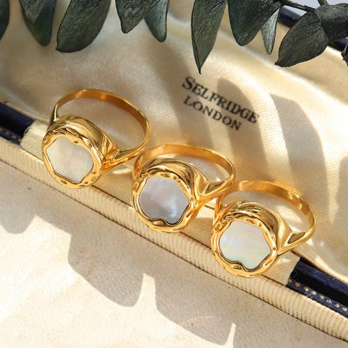 Stainless Steel Finger Ring 304 Stainless Steel with White Shell 18K gold plated fashion jewelry & for woman nickel lead & cadmium free 13mm Sold By PC