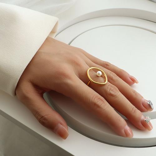 Stainless Steel Finger Ring 304 Stainless Steel with Plastic Pearl 18K gold plated fashion jewelry & for woman nickel lead & cadmium free 22mm Sold By PC