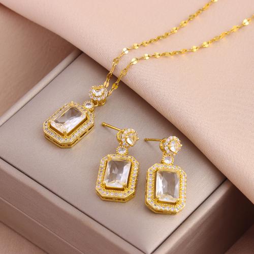 Brass Jewelry Set, with Crystal & 304 Stainless Steel, Vacuum Ion Plating, fashion jewelry & different styles for choice & for woman, more colors for choice, nickel, lead & cadmium free, Length:Approx 50 cm, Sold By PC