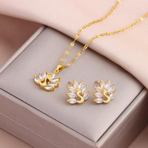Brass Jewelry Set, with Crystal & 304 Stainless Steel, Vacuum Ion Plating, fashion jewelry & different styles for choice & for woman, nickel, lead & cadmium free, Length:Approx 50 cm, Sold By PC