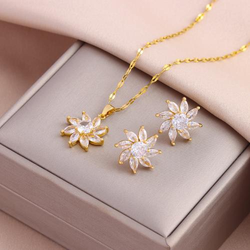Brass Jewelry Set, with 304 Stainless Steel, Vacuum Ion Plating, fashion jewelry & different styles for choice & for woman & with rhinestone, nickel, lead & cadmium free, Length:Approx 50 cm, Sold By PC