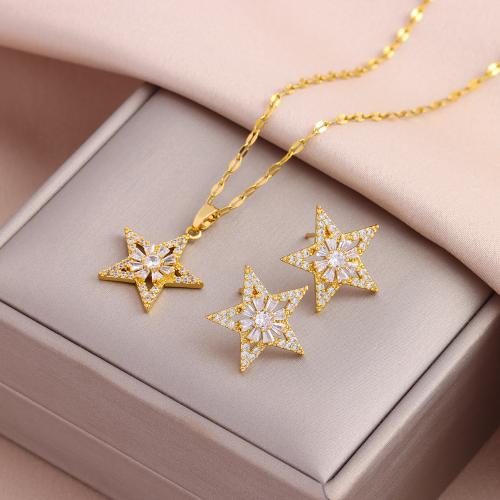 Brass Jewelry Set, with 304 Stainless Steel, Vacuum Ion Plating, fashion jewelry & different styles for choice & for woman & with rhinestone, nickel, lead & cadmium free, Length:Approx 45 cm, Sold By PC