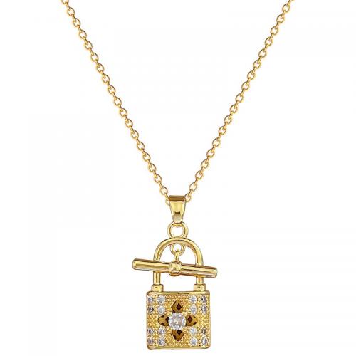 Messing Halskette, mit Titanstahl, mit Verlängerungskettchen von 2inch, Türschloss, vergoldet, für Frau & mit Strass, Länge:ca. 15.7 ZollInch, verkauft von PC