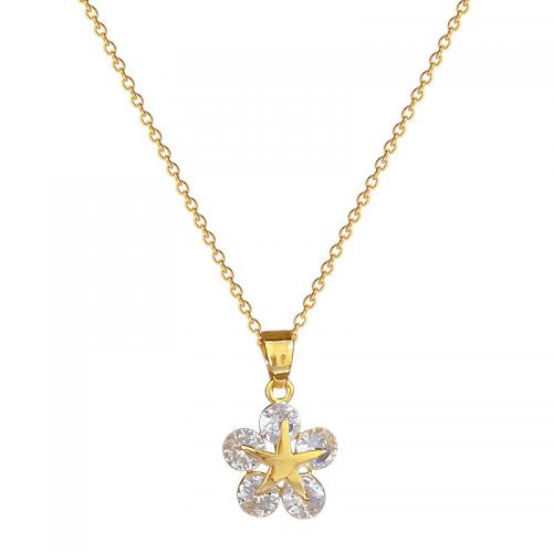 Brass Necklace with Titanium Steel with 2inch extender chain Star real gold plated micro pave cubic zirconia & for woman 304mm Length Approx 15.7 Inch Sold By PC