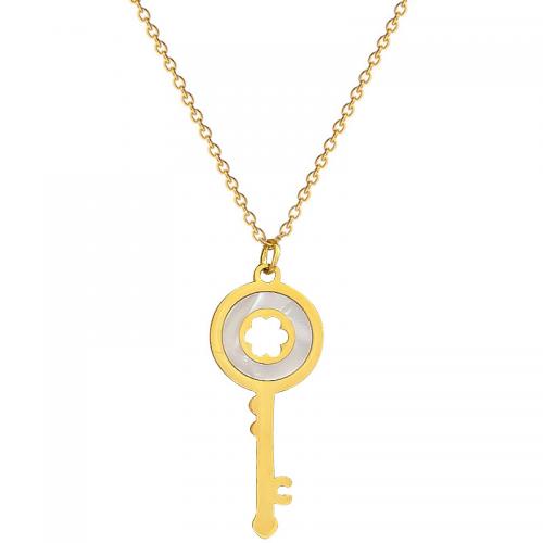 Titanstahl Halskette, mit Weiße Muschel, mit Verlängerungskettchen von 2inch, Schlüssel, für Frau & hohl, keine, Länge:ca. 15.7 ZollInch, verkauft von PC