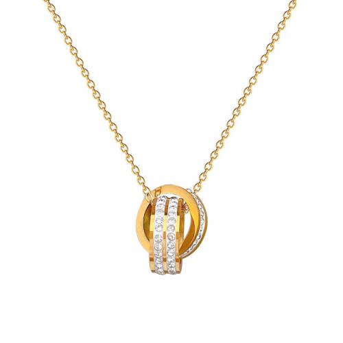 Titanstahl Halskette, mit Verlängerungskettchen von 2inch, Kreisring, für Frau & mit Strass & hohl, keine, Länge:ca. 15.7 ZollInch, verkauft von PC