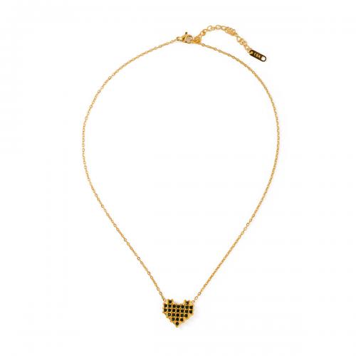 Stainless Steel Jewelry Necklace, 304 Stainless Steel, with 5cm extender chain, Heart, 18K gold plated, fashion jewelry & micro pave cubic zirconia & for woman, golden, 18x16mm, Sold Per Approx 40 cm Strand