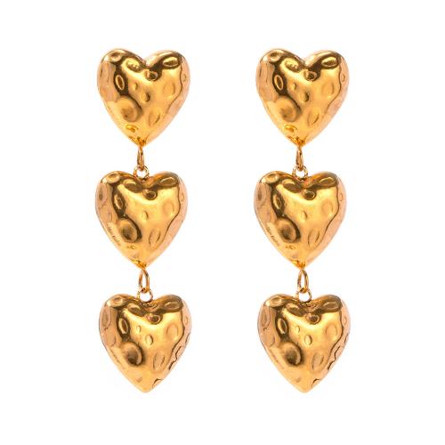 Stainless Steel Drop Earring, 304 Stainless Steel, Heart, 18K gold plated, fashion jewelry & for woman, golden, 40.70x11.30mm, Sold By Pair