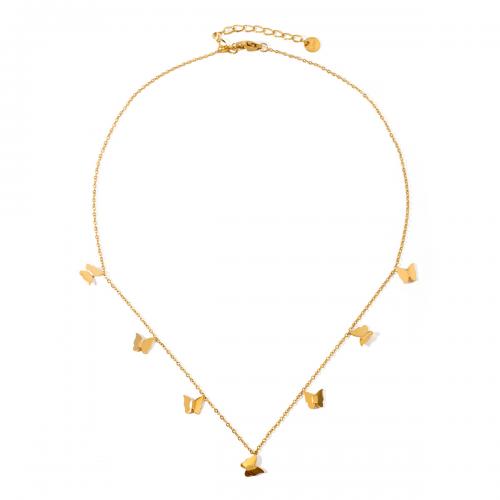 Edelstahl Schmuck Halskette, 304 Edelstahl, mit Verlängerungskettchen von 5.5cm, Schmetterling, Modeschmuck & für Frau, goldfarben, verkauft per ca. 41.5 cm Strang