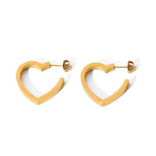 Stainless Steel Stud Earrings 304 Stainless Steel Heart 18K gold plated fashion jewelry & for woman golden 29.10mm Sold By Pair