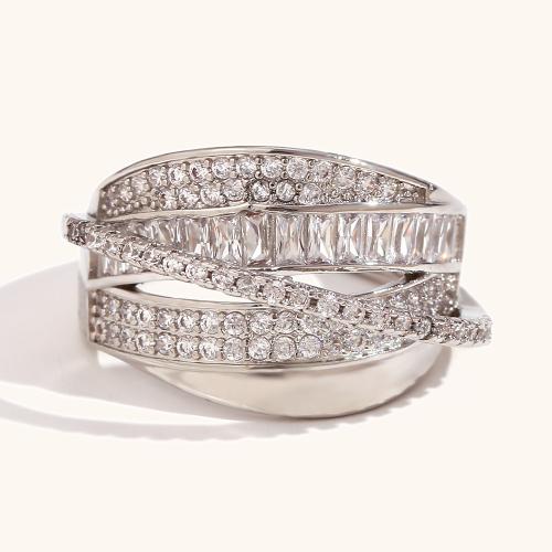 Krychlový Circonia Micro vydláždit mosazný prsten, Mosaz, módní šperky & micro vydláždit kubické zirkony & pro ženy, stříbro, nikl, olovo a kadmium zdarma, Velikost:7, Prodáno By PC