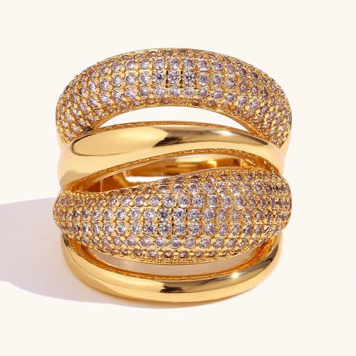 Cubic Zirconia Micro Pave Brass Ring, gold color plated, fashion jewelry & micro pave cubic zirconia & for woman, golden, nickel, lead & cadmium free, US Ring Size:7, Sold By PC