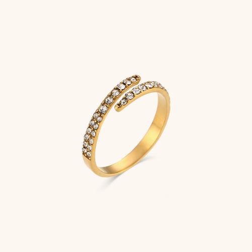 Cubic Zirconia Stainless Steel Finger Ring, 304 Stainless Steel, 18K gold plated, fashion jewelry & micro pave cubic zirconia & for woman, golden, Sold By PC