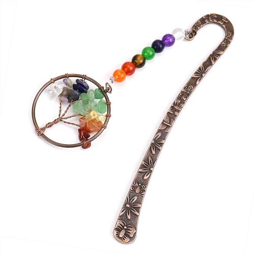 Zinc Alloy Bookmark with Natural Stone Tree antique copper color plated & Unisex nickel lead & cadmium free 120mm Sold By PC