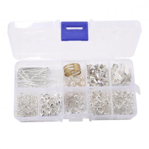Iron DIY Jewelry Set, with Plastic Box & Tibetan Style, plated, 10 cells, nickel, lead & cadmium free, 128x68x22mm, Sold By Box