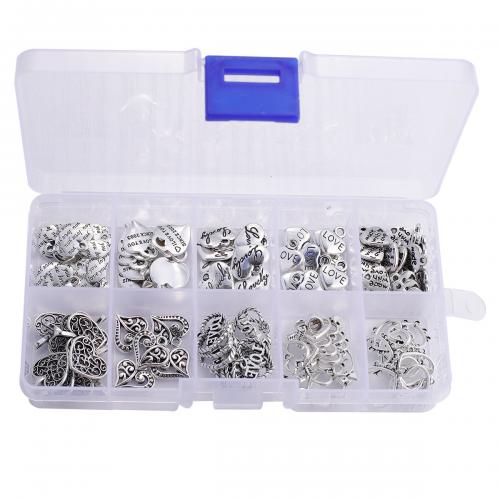 Zinc Alloy met Plastic Box, antiek zilver plated, DIY & 10 cellen, nikkel, lood en cadmium vrij, 128x65x22mm, Ca 100pC's/box, Verkocht door box