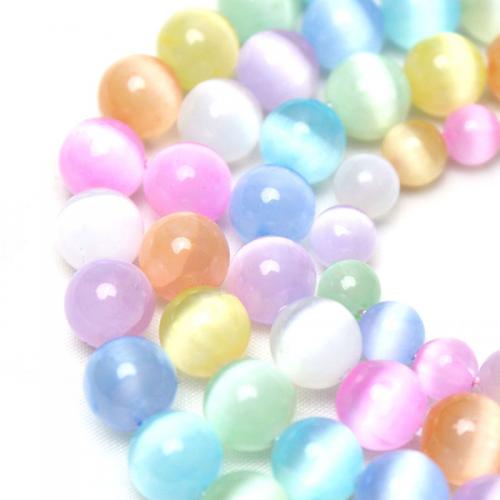 Cats Eye Perlen Schmuck, Katzenauge, mit Gipsstein, rund, poliert, DIY & verschiedene Größen vorhanden, gemischte Farben, verkauft von Strang