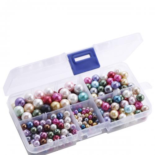 Perline in vetro alla moda, with Scatola di plastica, Cerchio, vernice di essiccamento, DIY, colori misti, box:12.8x6.5x2.2cm,beads:4,6,8,10mm, Venduto da scatola