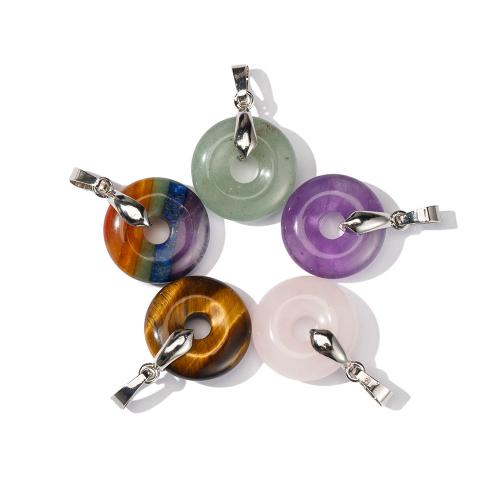 Gemstone Pendants Jewelry Natural Stone with Brass Donut platinum color plated DIY Sold By PC