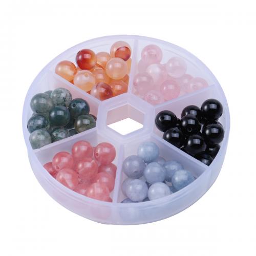Gemstone Jewelry Beads, with Plastic Box, Round, DIY & 6 cells, mixed colors, box:8x2cm,beads:8mm, Approx 90PCs/Box, Sold By Box