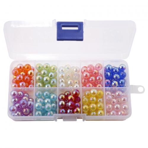 Gemischte Acrylperlen, Acryl, mit Kunststoff Kasten, rund, DIY & 10 Zellen, gemischte Farben, box:12.8x6.5x2.2cm,beads:8mm, ca. 200PCs/Box, verkauft von Box