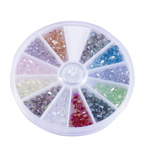 Perles en verre de mode, avec Boîte en plastique, DIY, couleurs mélangées, box:8x1cm,beads:3mm, Environ 240PC/boîte, Vendu par boîte