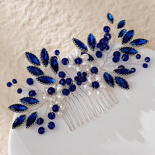 Dekoratives Haarkämmchen, Zinklegierung, mit Kunststoff Perlen, silberfarben plattiert, für Frau & mit Strass, keine, frei von Nickel, Blei & Kadmium, 130x75mm, verkauft von PC