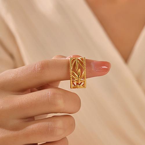 Stainless Steel Finger Ring 304 Stainless Steel Leaf plated for woman & hollow Sold By PC