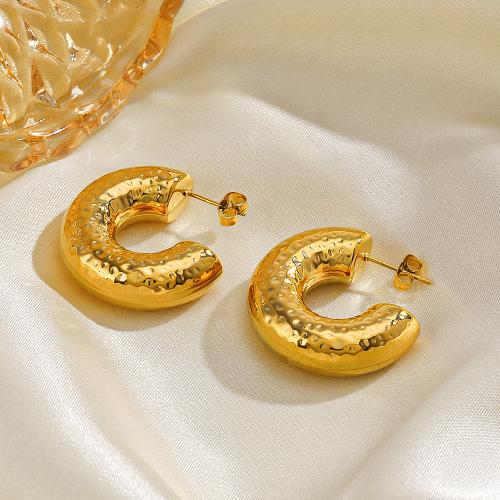 Stainless Steel Stud Earrings, 304 Stainless Steel, gold color plated, for woman, 31x31mm, Sold By Pair