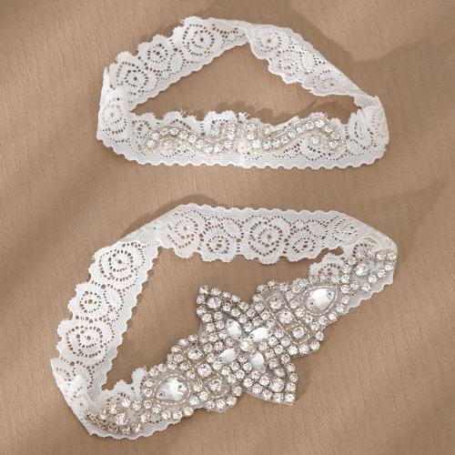 Body Chain Jewelry, Lace, silver color plated, for woman & with rhinestone, white, Sold By PC