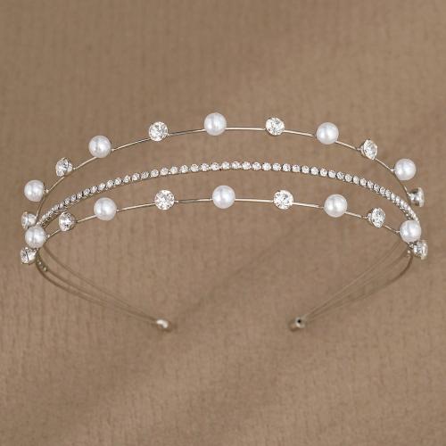 Hair Bands Zinc Alloy with Plastic Pearl Flower silver color plated for woman & with rhinestone white nickel lead & cadmium free Sold By PC