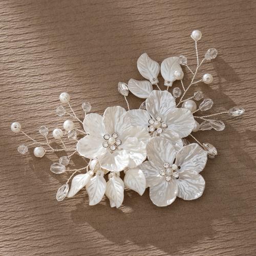 Alligator Hair Clip Zinc Alloy with Plastic Pearl & Acrylic Flower silver color plated for woman & with rhinestone white nickel lead & cadmium free Sold By PC