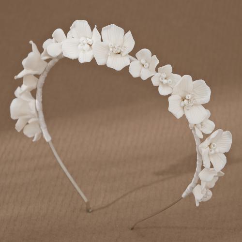 Hair Bands Zinc Alloy with Porcelain Flower plated for woman white nickel lead & cadmium free Sold By PC
