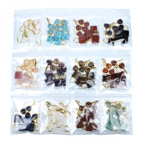 Gemstone Pendants Jewelry, with Tibetan Style, Lock and Key, DIY, more colors for choice, 5Pairs/Bag, Sold By Bag