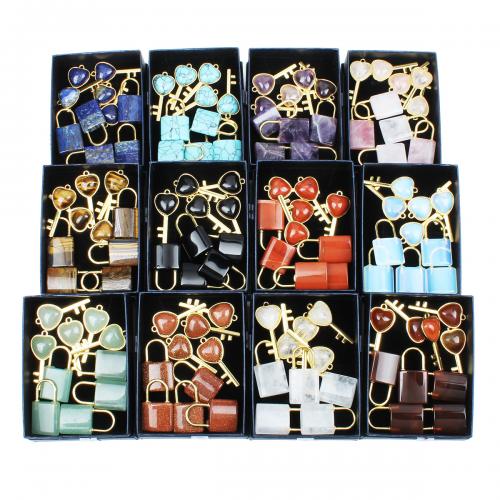 Gemstone Pendants Jewelry, with Tibetan Style, Lock and Key, DIY, more colors for choice, 5Pairs/Box, Sold By Box