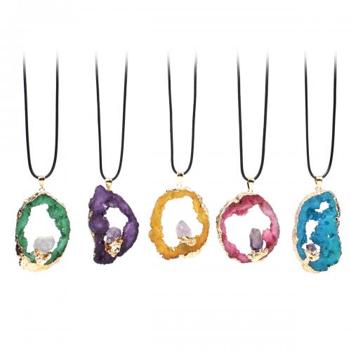 Agate Necklace, Ice Quartz Agate, with Korean Waxed Cord & Iron, gold color plated, fashion jewelry, more colors for choice, about:33*38*7mm-43*50*12mm, 5PCs/Bag, Sold By Bag
