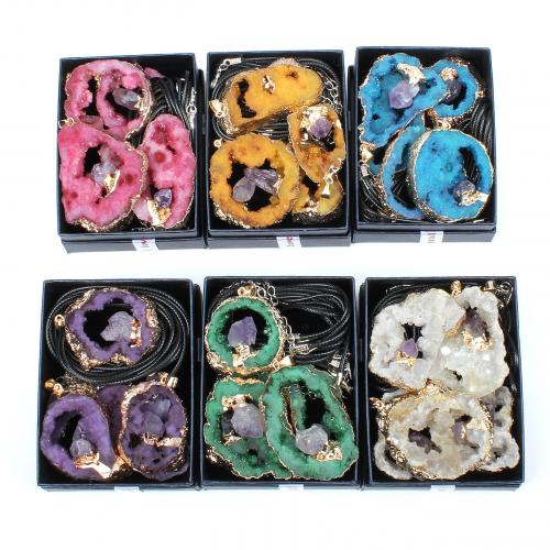 Agate Necklace, Ice Quartz Agate, with Korean Waxed Cord, gold color plated, fashion jewelry, more colors for choice, about :33*38*7mm-43*50*12mm, Length:40 cm, 5PCs/Box, Sold By Box