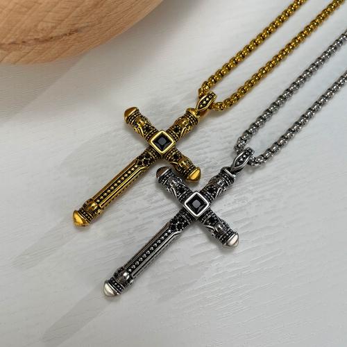 Stainless Steel Jewelry Necklace, 304 Stainless Steel, with Glass Rhinestone, Cross, plated, fashion jewelry & different styles for choice & for man, more colors for choice, nickel, lead & cadmium free, Sold By PC