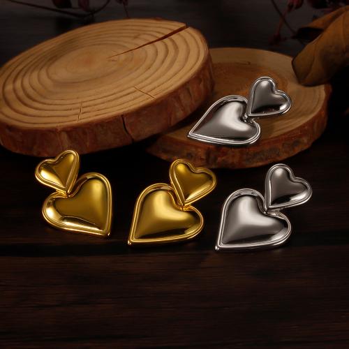 Stainless Steel Stud Earrings, 304 Stainless Steel, Heart, plated, fashion jewelry & for woman, more colors for choice, nickel, lead & cadmium free, 30x20mm, Sold By Pair