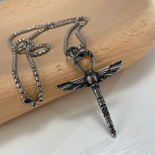 Stainless Steel Jewelry Necklace, 304 Stainless Steel, with Glass Rhinestone, Dragonfly, plated, fashion jewelry & different styles for choice & for man, more colors for choice, nickel, lead & cadmium free, pendant:56x45mm, Sold By PC