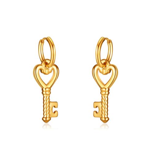 Huggie Hoop Drop Earring 304 Stainless Steel Key fashion jewelry & for woman & hollow golden nickel lead & cadmium free Sold By Pair
